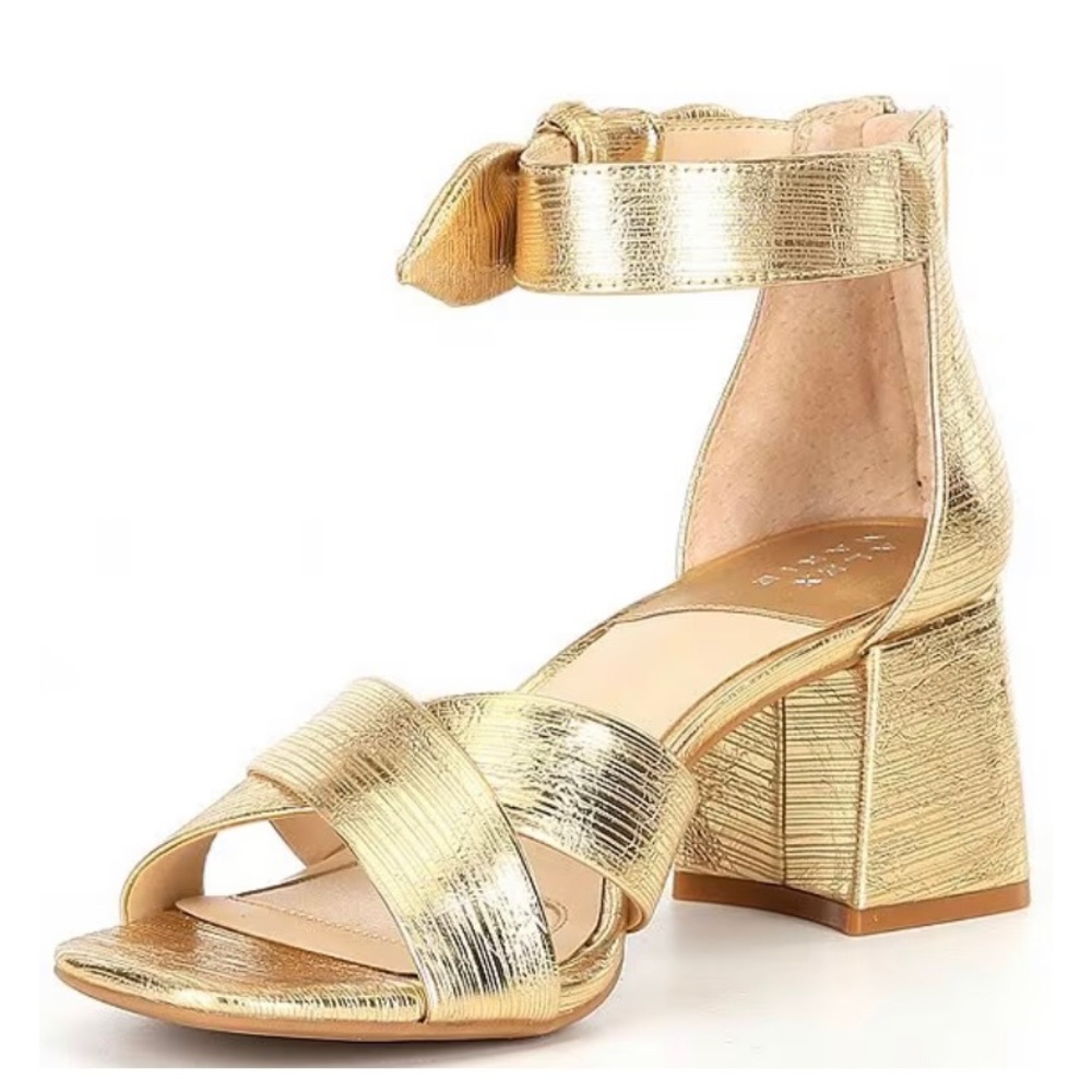 Gold block heel sandals